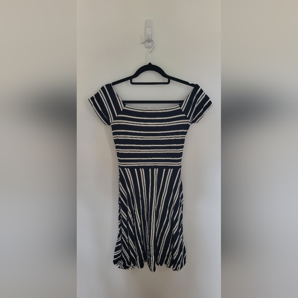 MOVING SALE! Loft Navy and White Striped Fit and Flare Dress in women's size XS